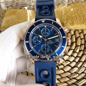 Tanie nowe dziedzictwo Chronograph Rose Gold Case Niebieski Dial A1332016 Miyota Kwarcowy Chronograph Mens Watch Blue Gumowe zegarki Hello_watch