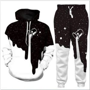 Neue Herren/Damen Space Galaxy Milk Dripping Lustige 3D-Druck Mode Trainingsanzüge Rundhalsausschnitt Hip Hop Sweatshirt und Hosen 2-teiliges Set Hoodies TZ06