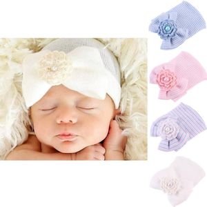 Sevimli Yenidoğan bebek şapka Yürüyor Bebek Sıcak Şapka Çizgili Kapaklar Yumuşak Hastane Kızlar Şapka Yenidoğan için Yay çiçek Şapka 0-6 M Ücretsiz Kargo