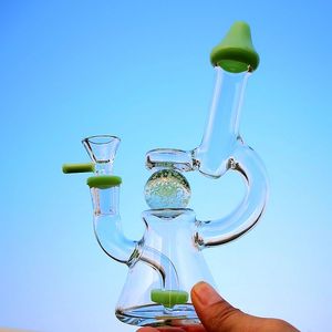 7Inch Oil Dab Rigs Mini Hookahs Water Pipes Heady Glass Bong Glow in the dark Ball Slitted Donut Showerhead Perc 14.5MM Female Joint With bowl XL-341