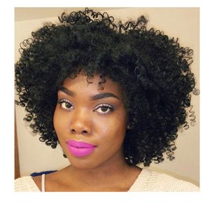 Ny stil Kortskuren Kinky Curly Natural Wig African Americ Lndian Hair Simulation Human Hair Curly Wig för damer