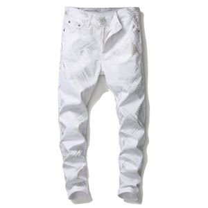 Jeans da uomo bianchi stampati Summer Slim Nightclub Pantaloni casual Pantalones Para Hombre Vaqueros