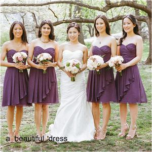 Wedding Party Events New Simple A-Line Sweetheart Chiffon Purple Short Pleats Bridesmaid Dressese Party Prom Dresses