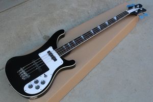 Factory Custom 4 strings Rosewood Fingerboard Black Electric Bass Guitar with Chrome hardware,White Pickguard,offer customize