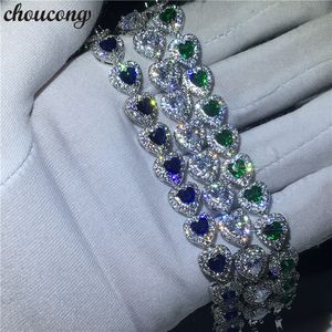 choucong 3 Colors Heart shape bracelet 5A Cubic Zirconia White Gold Filled Party Wedding bracelets for women Luxury Jewerly