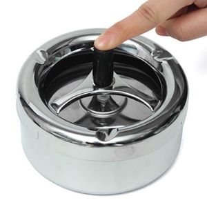 Hoard Rotation Ashtray Push Down Spinning Black Plain Cigarette Stainless Steel Smoke Set