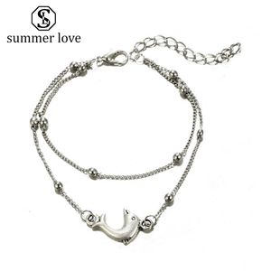 2019 New Fashion Multilayer Vintage Dolphin Charm Anklets For Women Boho Leg Jewelry Silver Color Bracelet Handmade Sandals Gift