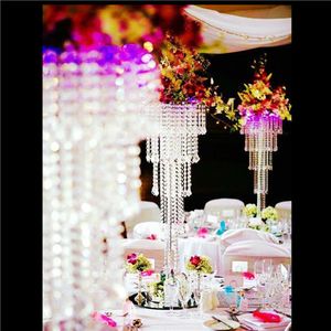 5 Tier Kroonluchters Centerpieces Bruiloft Tafel Decoratie Crystal Beaded Flower Stand Tall Silver