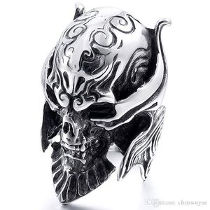 ingrosso Anelli Del Cranio Fresco-Moda Cool Uomo Gothic Carving Anello uomo acciaio inox di alta qualità Viking Skeleton Skull Dettaglio Dettaglio gioielli Biker Anello