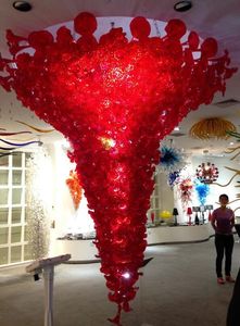 Lampor mycket stora tiered hem ljuskronor ljus röd färg blomma form design handblåst glas stor storlek kristall ljuskrona