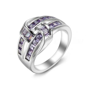 Luckyshien HolidayギフトリングユニークなAmethyst Gems 925シルバーリングパープルジルコンのための女性の母ギフト結婚指輪ジュエリー