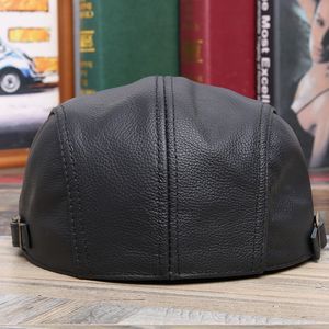 Fashion-2019 new arrival cow Leather hat men's autumn and winter warm top layleather cap outdoor leisure beret middle-aged single cap