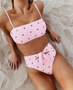 Summer Fashion Women Heart Drukowane Strappy Bikini Zestawy Wyściełane Biustonosz Swimwear Swimsuit Set
