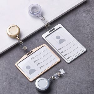 1 Set Aluminum Alloy Card Holder with ABS Retractable Badge Reel Pull ID Card Badge Holder