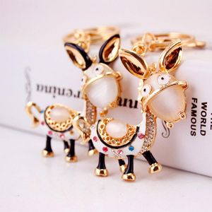 3 pçs cristal strass pingente chaveiro carro banhado a ouro cristal strass pedra esmalte liga metal animal burro porta-chave anel titular