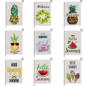 9Styles Ananas Wassermelonen -Eiscreme -Drucks Gartenflaggen 47*32pcs Leinen Sommerparty Home Decor Outdoor Hanging Banner Flags