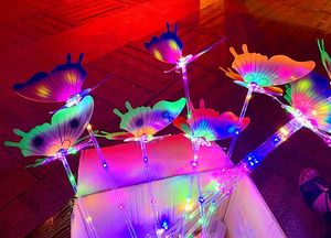 LED Changing Light Color Butterfly Stick Flashing Blinky Light Up Princess Wand Party Festival Night Decoration Birthday gift 65cm long