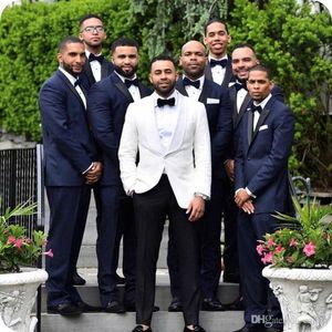 Ivory/Navy Blue Groom Tuxedos Men Wedding Dress Best Popular Men Business Prom Collective 3 Piece Suit(Jacket+Pants+Tie+Vest ) 2280