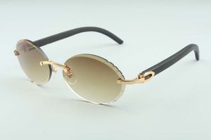 Neueste klassische Mode-Sonnenbrille mit Schneidlinsen A3524016-2, natürliche schwarze Holzbügel, ovale Retro-Brille, Größe: 58-18-135 mm