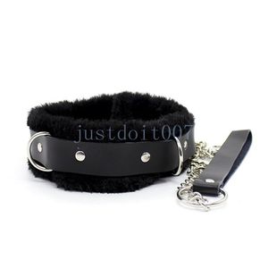 Bondage Genuine Leather Locking Collar Chain Leash neck Restraint kinky slave cosplay R987