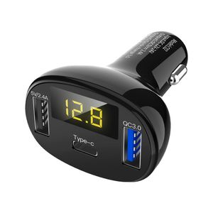 C02 Car charger Dual USB Quick Charge Type-C QC3.0 Car-Charger Portable Phone Fast Chargers Voltage Display For Phone Tablet