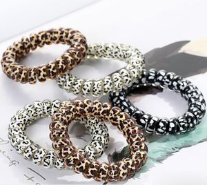 Women Girl Telephone Wire Cord Gum Coil Hair Ties Girls Elastic Hair Bands Ring Rope Leopard Print Bracelet Stretchy Hair Ropes 100pcs