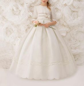 Princesa Meia Manga Lace Meninas Pageant Vestido 2019 Menina Primeira Comunhão Dress Kids Formal Wear Flor Meninas Vestidos Para Casamento