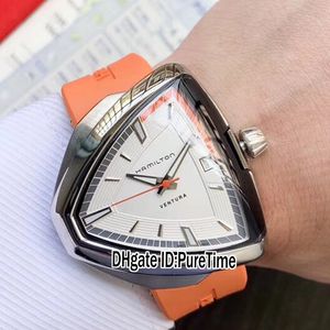 Neue Ventura Elvis80 H24551331 A2824 Automatik-Herrenuhr, Stahlgehäuse, schwarzes Zifferblatt, graue Innenseite, orange Gummiuhren, Best Edition Puretime F01b2