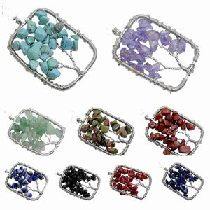 Kadın Doğal Kristal Taş Şanslı Hayat Ağacı Kolye Kolye Kadın Renkli Bilgelik Ağacı Deri Zinciri
