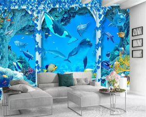 カスタム3D海の景色の壁紙美しい水中ワールドイルカのリビングルームの寝室テレビの背景壁壁紙