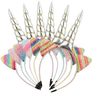 6pcs/lot Party Girls Unicorn Hairband Sweet Cat Ears Children Headbands Silver Horn Rainbow Design Kids Head Wear Hair Accessories