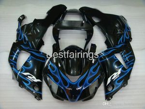 ZXMOTOR 7Geschen Verkleidungs-Kit für Yamaha R1 1998 1999 Schwarz Blaue Flammen-Verkleidungen YZF R1 98 99 LK89