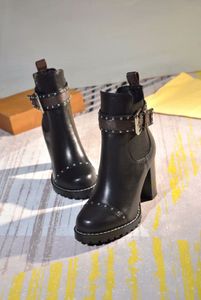 2020 Luksusowe buty Brązowe Drukowane Czarne Skórzane Chunky Heel Moda Martin Buty Platforma Kobiet Lady Botki Designer Winter Buty