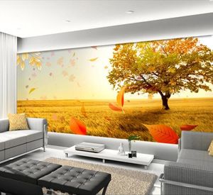 Goldene Herbstlandschaft, Blätter fliegen, lebende Fototapeten für Wand, 3 d, Wohnzimmer, Schlafzimmer, Geschäft, Bar, Café, Wände, Wandgemälde, Rolle, Papel De Parede