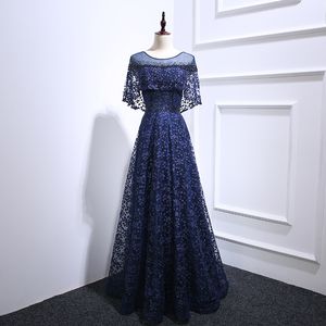 Abito per la madre della sposa in pizzo blu scuro con bolero Abiti per la madre in pizzo floreale di alta qualità con lacci sul retro