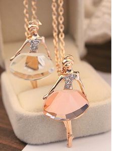 Fashion- Sweater Necklace Girls Boho Bijoux Gold Plated Crystal Ballet Girl Statement Necklaces Pendants For Women Wedding Christmas Gift