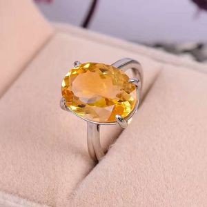 100% natural citrine gemstone anel 10 mm * 14 mm vvs citrine prata anel sólido 925 esterlina prata amarelo cristal jóias romântico presente para