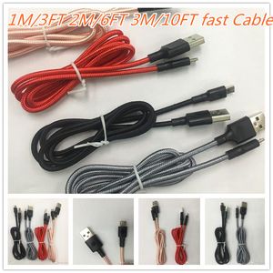 Geflochtene USB-Kabel Typ C V8 Micro 1M/3ft 2M/6ft 3M/10ft Daten 2A Schnellladekabel Kabel Webseil Linie N C-zu-C-Kabel für Telefon