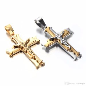 Christmas Cross Jesus Pendant Necklace For Men Women Gold Silver Necklace Stainless Steel Necklace Catholic Free Chain Gifts