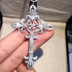 Märke 925 Silver Diamond Målning Full utsökta palats Cross Pendant Halsband för kvinnor Män Crucifix Charm Luxury Big Jewelry