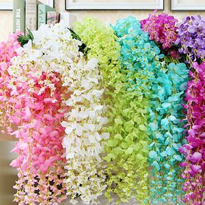 12 adet / takım 110 cm Yapay Asma Çiçekler Ipek Sahte Wisteria Ivy Vine Bahçe Asılı Çiçek Bitki Simülasyon Vine Düğün Dekor C18112601