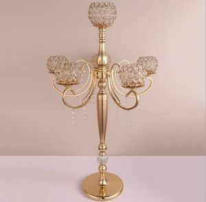 Kristal Cam Candelabra toptan satış-Son Kristal Düğün Centerpiece cam Altın Şamdan Temizle Mumluk Olay Parti Masa Dekorasyon decor00015