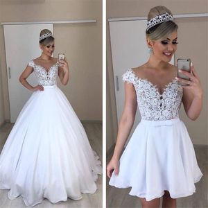 Ball Gown Wedding Dresses Detachable train Lace Appliques Pearls Bridal Gowns 2 en 1 Vestido De Novias Custom Made Wedding Dress