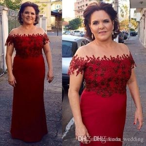 2019 spets mor till bruden klänningar Vintage Röd skirhals Formell Gudmor Kväll Bröllopsfest Gäster Klänning Plus Size Custom Made