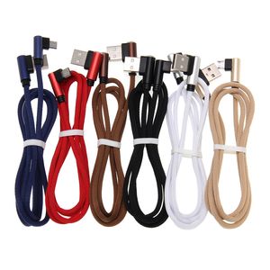 90 Derece Örgülü Mikro USB Kabloları 1M 2M 3M 2A Hızlı Şarj Cords Tip C tipi Android Telefonlar İçin Veri Hattı 100 PCS