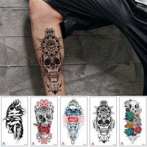 Wholesale temporary skull tattoos resale online - Skull Tattoo Fake Black Waterproof Temporary Tatoo Sticker Beauty Woman Flower Cross Decal Body Transfer Design Paper for Arm Leg Back Waist