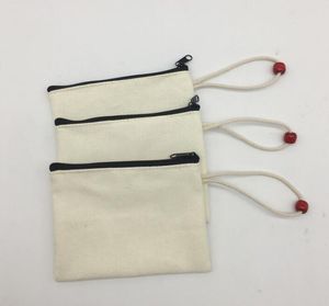 DHL 100pcs Coin Bag DIY Blank Pure Cotton Canvas Zipper Pen Bag Cotton Canvas Coin Purse With bead size 15*11cm
