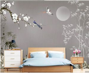 bellissimi sfondi paesaggio dipinto a mano di bambù Stone Wallpapers foglia prugna fiore background bianco decorazione della parete della pittura