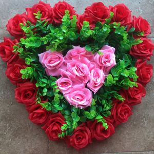 40cm Artificial Silk Heart Shape Lovely Rose Flower Ball for Wedding Car Door Floral Centerpiece Valentines Decorations
