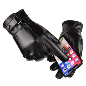 Cool Design Touchscreen Black Brown Leather Waterproof Winter Gloves for Business Men